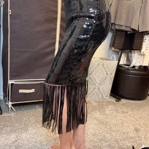 Black Sequin Fringe Skirt